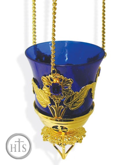 Picture - Hanging Lamp Gold Plated with 3 Blue Stones