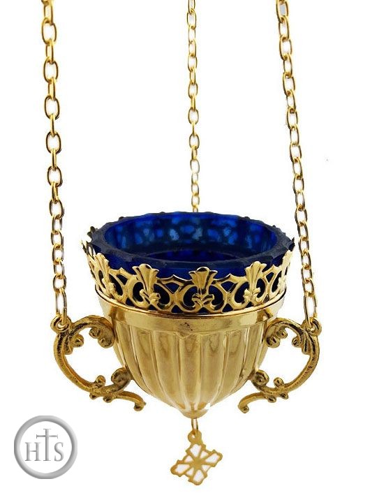 HolyTrinityStore Picture - Hanging Lamp (Blue Glass), Made in Greece