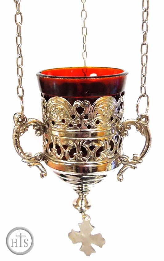 Image - Hanging Oil Lamp, Silver Tone with Chain,  Made in Greece
