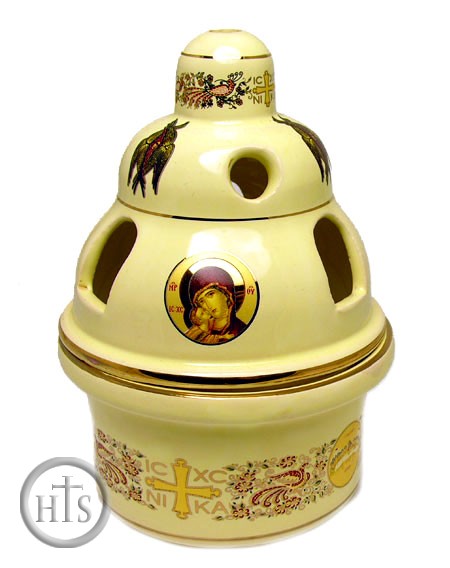Photo - Heat Proof Church Ceramic Oil Lamp with Icons, Cream
