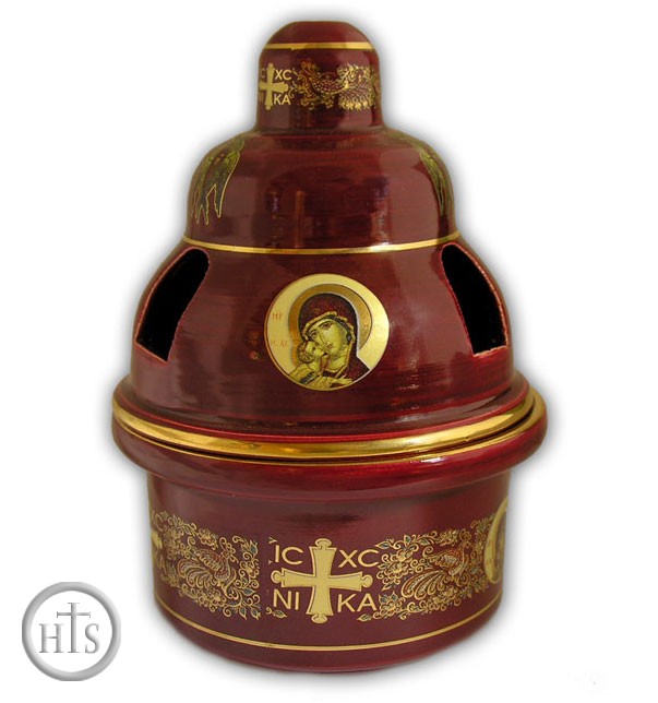 Photo - Heat Proof Church Ceramic Oil Lamp with Icons, Red