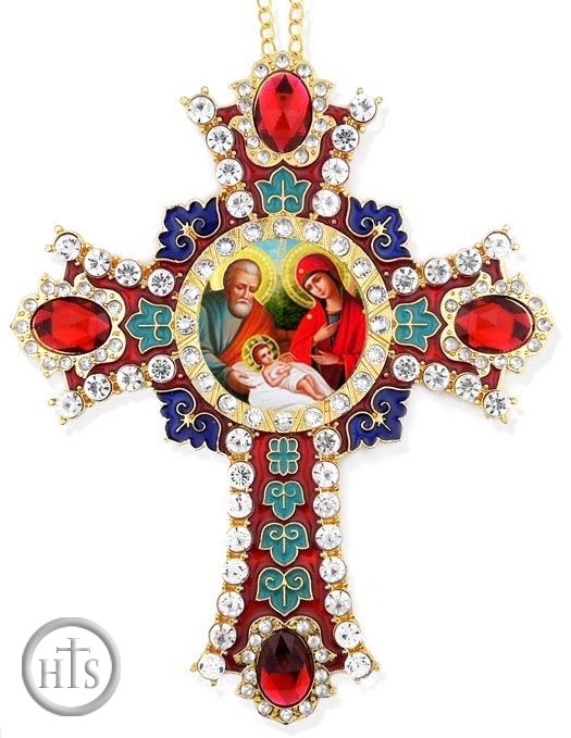 Product Picture - The  Holy Family Icon in  Jeweled Wall Cross