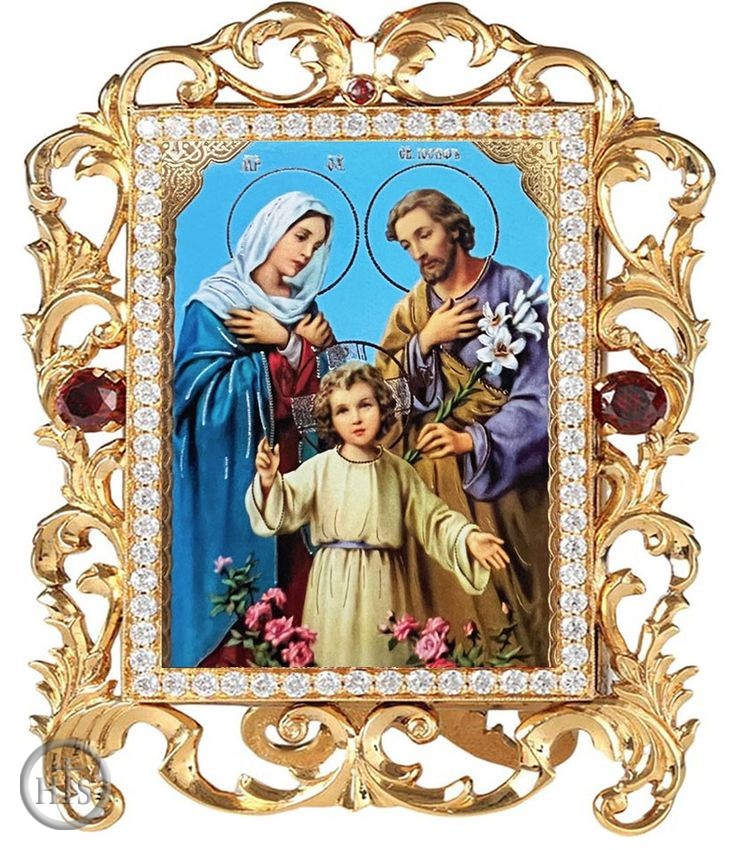 Photo - The Holy Family, Jeweled Framed Icon With Stand and Chain