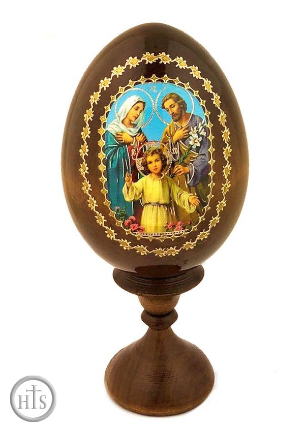 HolyTrinity Pic - Holy Family,   Icon Wooden Egg with  Stand 