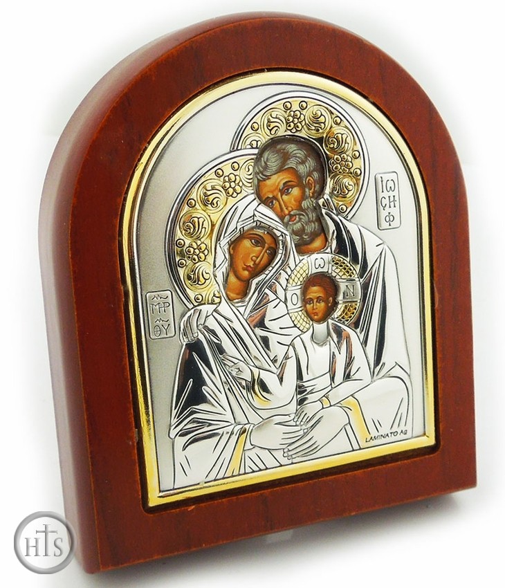 Photo - Holy Family, Orthodox Silver Oklad  Icon in  Wooden Frame 