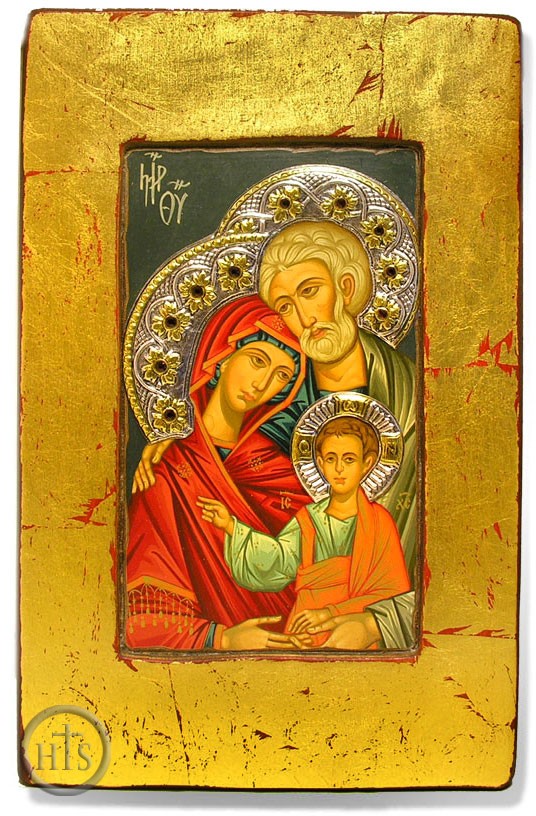 Product Photo - The Holy Family, Serigraph Icon with Crystals and Silver Elements 