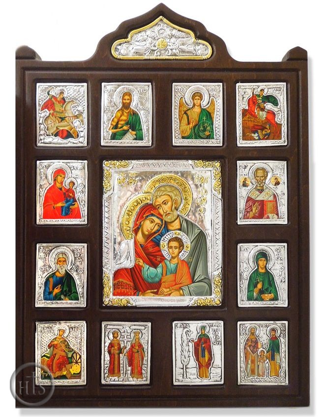 Image - The Holy Family and Saints, Serigraph Icons Set  in Silver Riza