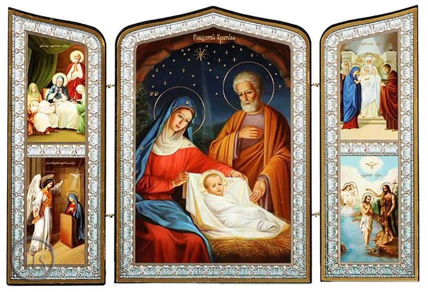HolyTrinityStore Picture - The  Holy Family and Nativity of Christ, Orthodox Triptych Icon 