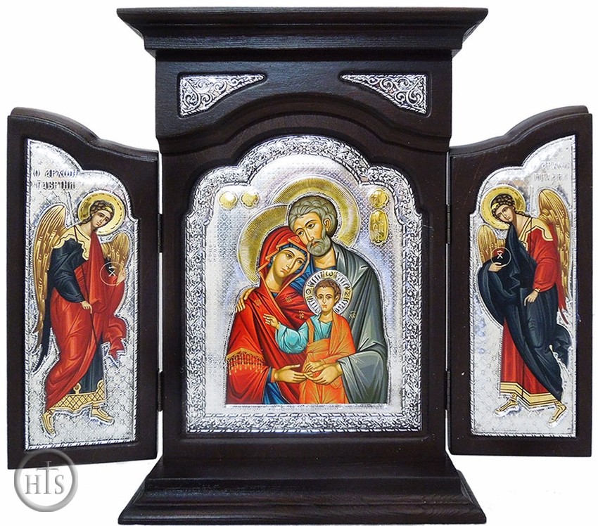 Product Pic - The Holy Family, Serigraph Orthodox Triptych in Wood Shrine