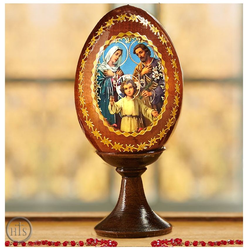 Image - The Holy Family, Wooden Icon Egg With Stand