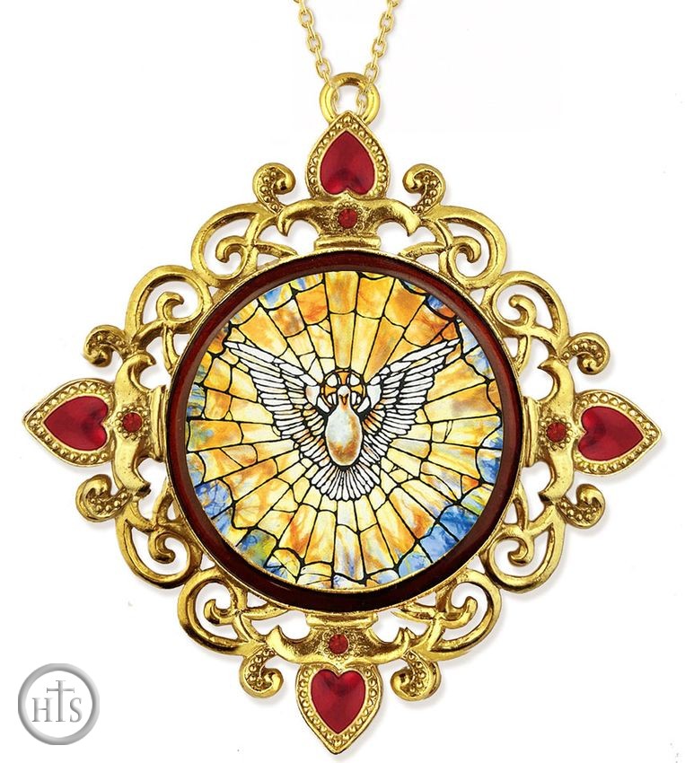 Product Photo - The Holy Spirit, Jeweled Round Framed Icon with Chain