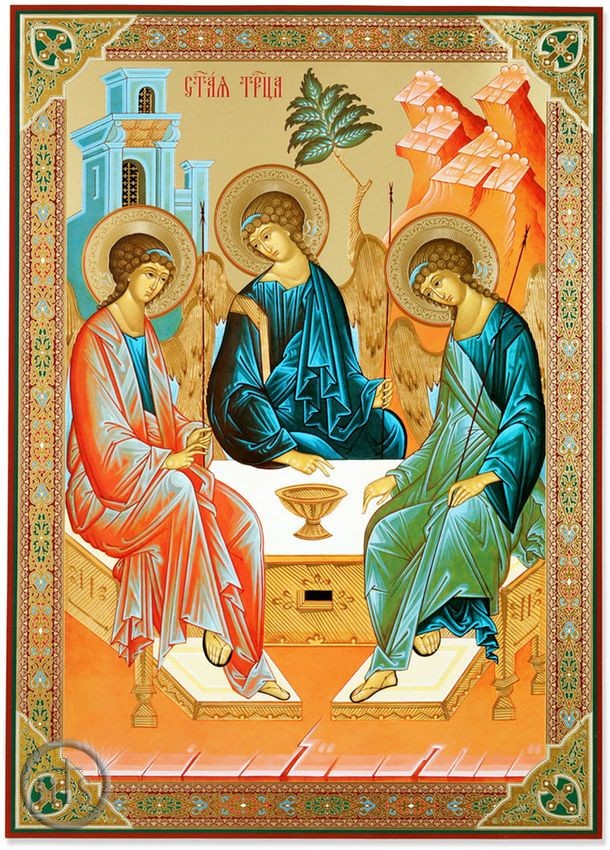 HolyTrinityStore Picture - Old Testament Trinity (Holy Trinity), Orthodox Icon, Gold / Silver Foil Embossed