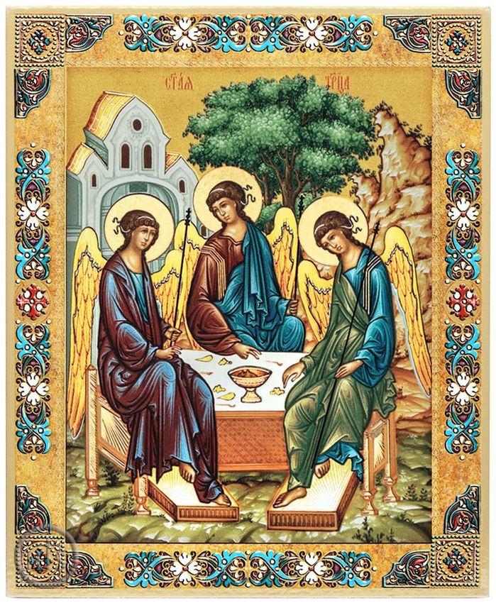 HolyTrinityStore Picture - The Holy Trinity, Orthodox Icon with Stand, Large