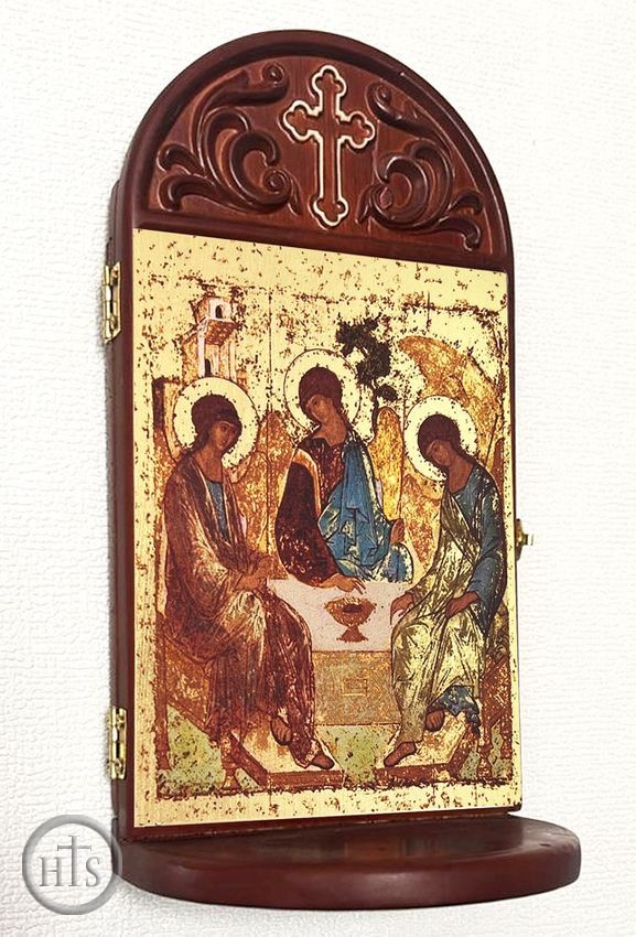 Photo - The Holy Trinity, Silkscreen Icon Wooden Shrine With Shelf 