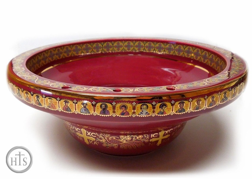 Product Photo - Holy Water Ceramic Koliva  Bowl with Holes for Candles, Red