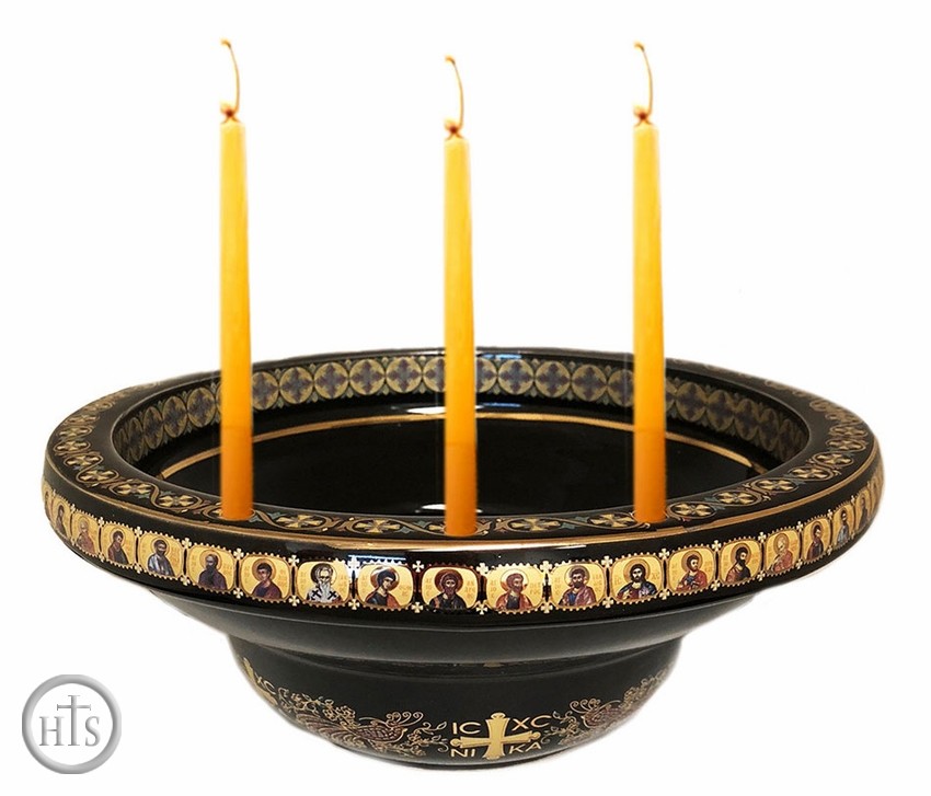 Photo - Holy Water Ceramic Koliva  Bowl with Holes for Candles, Black