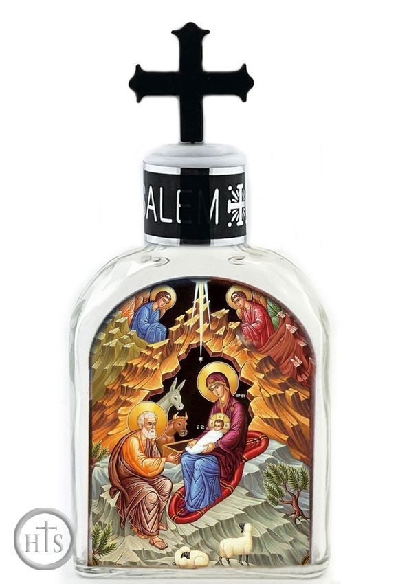 HolyTrinityStore Photo - Holy Water Bottle Glass, The Nativity Icon, Small