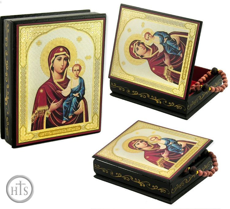 HolyTrinityStore Image - Virgin of Smolensk, Keepsake Rosary Icon Box