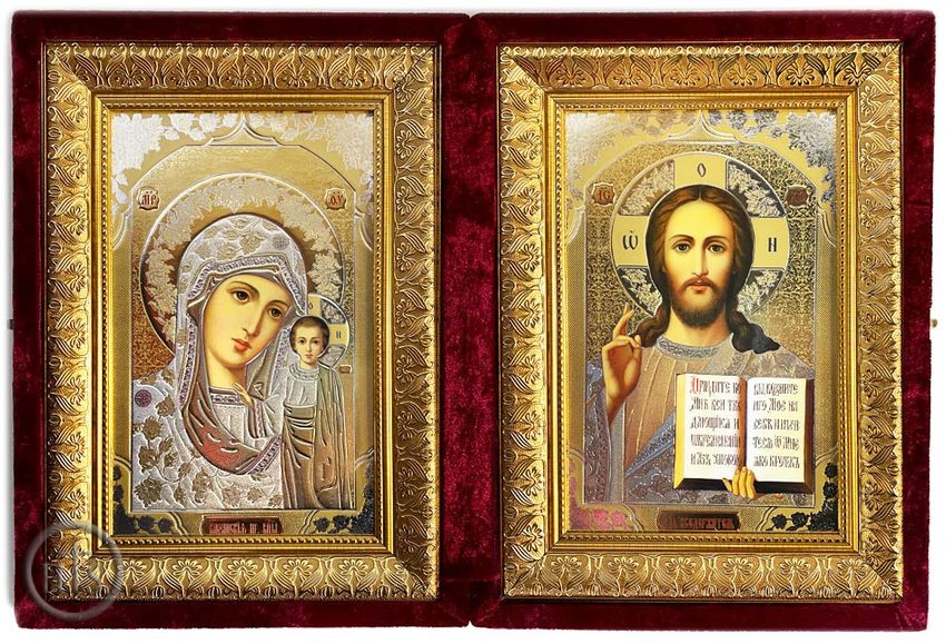 HolyTrinity Pic - Virgin of Kazan and Christ the Teacher, Icon Diptych in Velvet Case, Extra Large