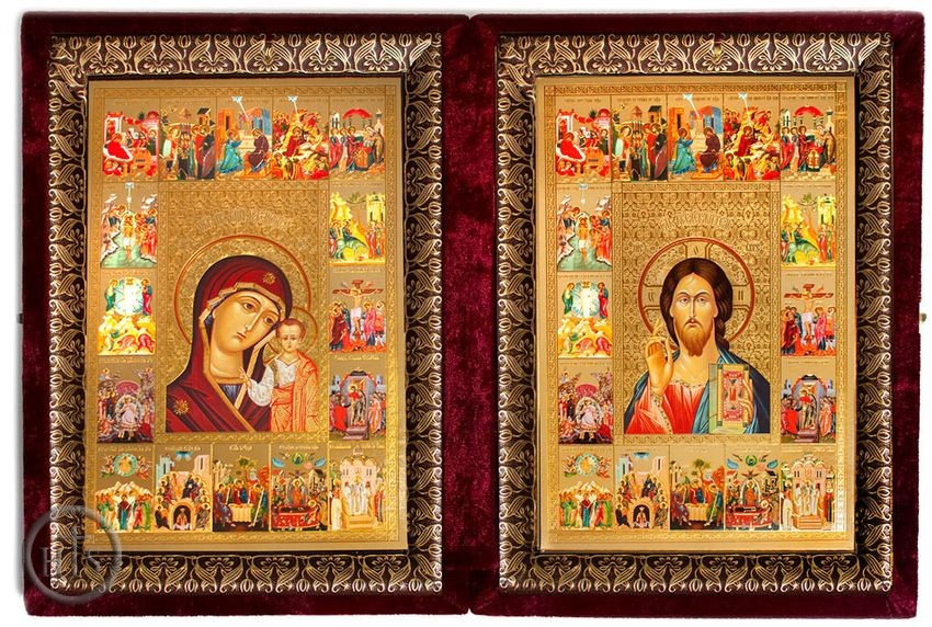 Picture - Christ The Teacher and Virgin of Kazan, Vita Icon Diptych in Velvet Case