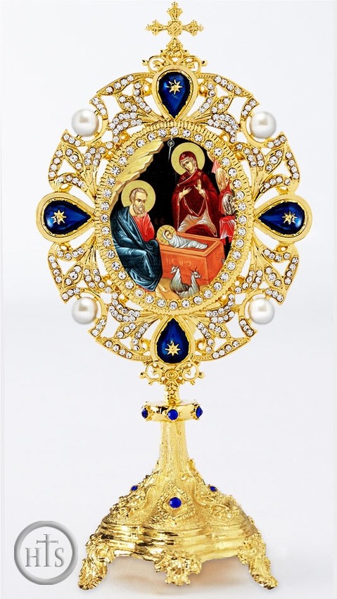 HolyTrinity Pic - The Holy Family, Icon in Pearl Jeweled Shrine - Monstrance Style