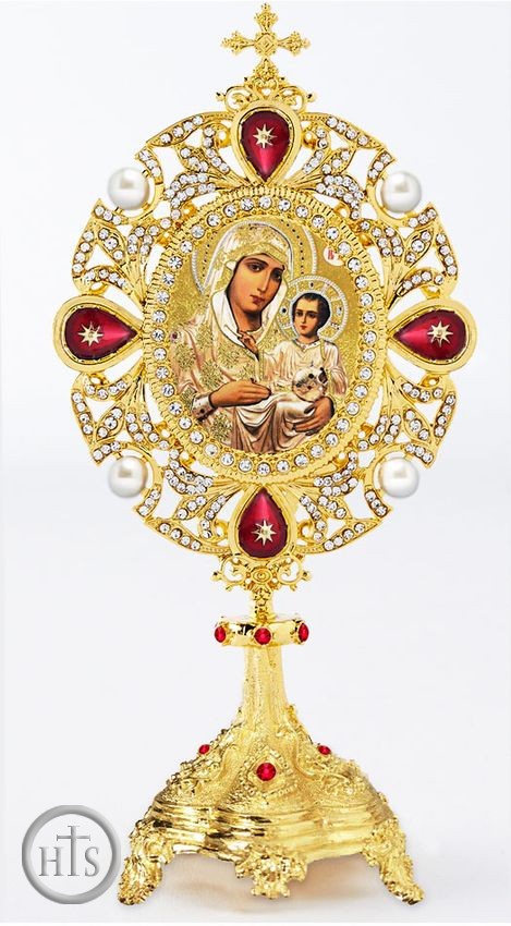Picture - Virgin of Jerusalem Icon in Pearl Jeweled Shrine - Monstrance Style