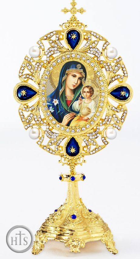 HolyTrinity Pic - Virgin Mary Eternal Bloom, Icon in Pearl Jeweled Shrine - Monstrance Style