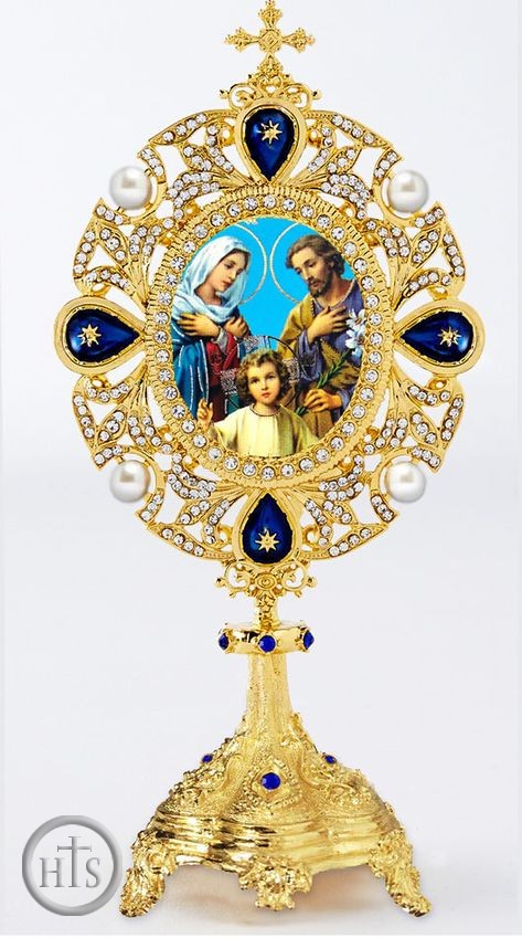 HolyTrinityStore Photo - The Holy Family, Icon in Pearl Jeweled Shrine - Monstrance Style