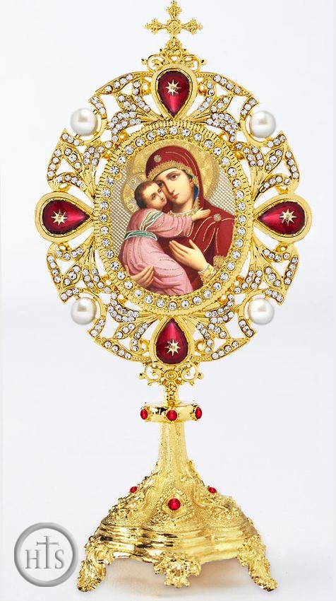 Image - Virgin of Vladimir Icon in Pearl Jeweled Shrine - Monstrance Style