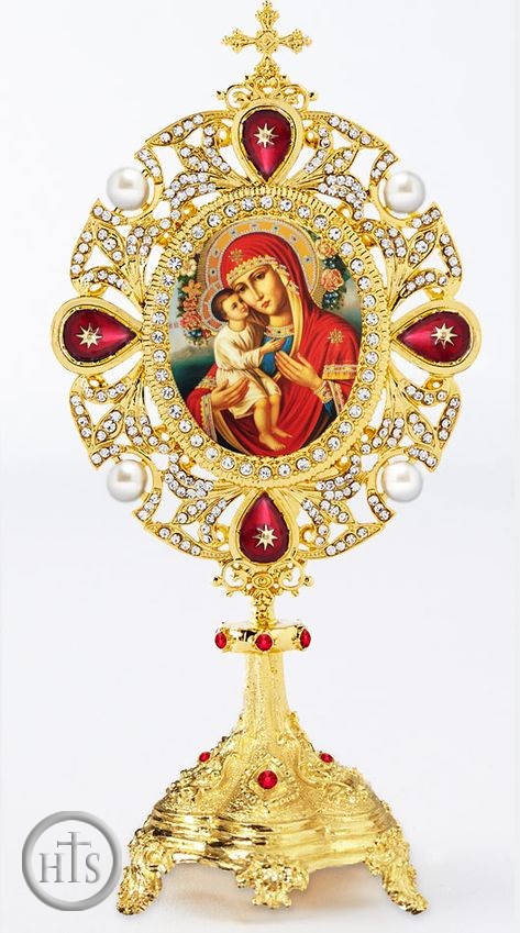 Image - Virgin Mary Zirovitskaya Icon in Pearl Jeweled Shrine - Monstrance Style