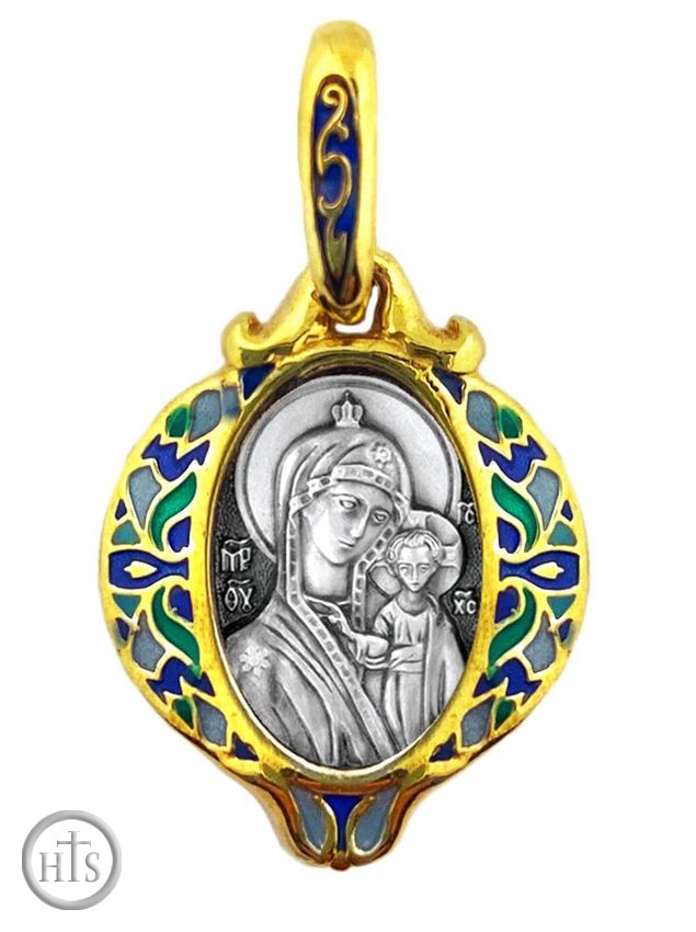 Picture - Virgin of Kazan Icon Pendant, Silver 925, 24KT Gold Plated