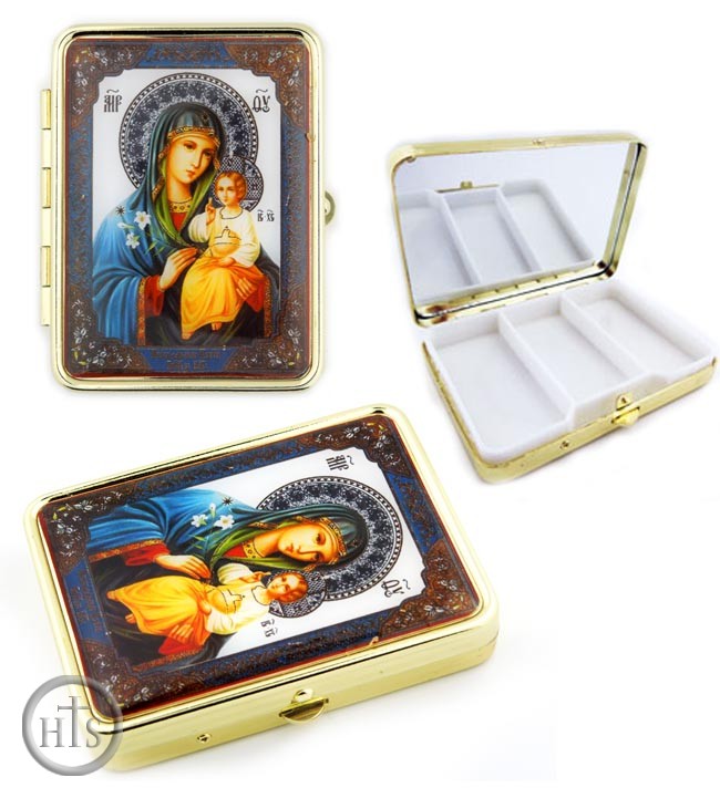 Pic - Pill Box & Mirror with Icon Virgin Mary the Eternal Bloom