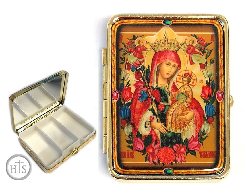 Photo - Pill Box and Mirror with Icon Virgin Mary the Unfading Blossom