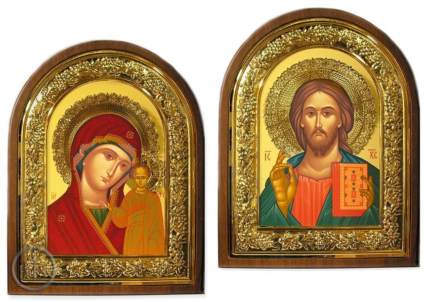 Picture - Christ Pantocrator and Virgin of Kazan, Matching Set of Silk Screened Icons