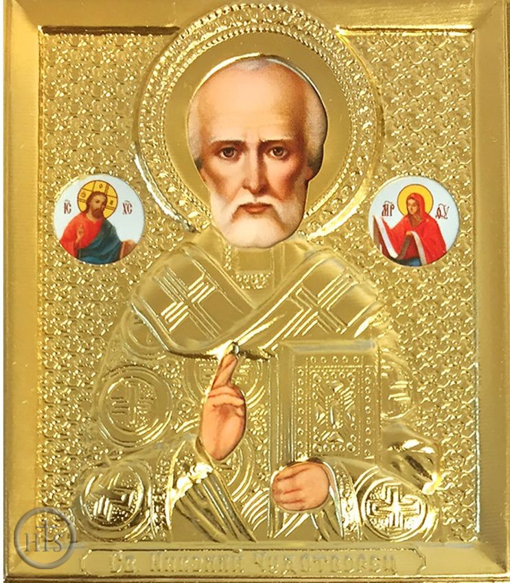 Picture - St. Nicholas, Orthodox Mini Icon in Metal Oklad