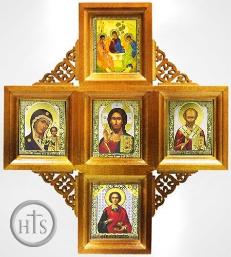 Pic - Set of 5 Orthodox Icons in Wooden  Kiot