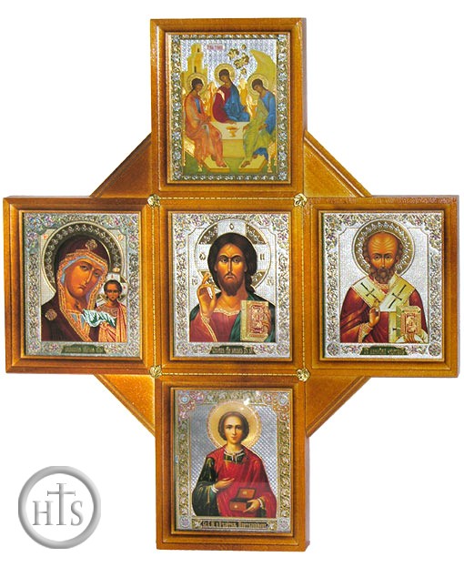 HolyTrinityStore Photo - Set of 5 Orthodox Icons in Wooden  Kiot