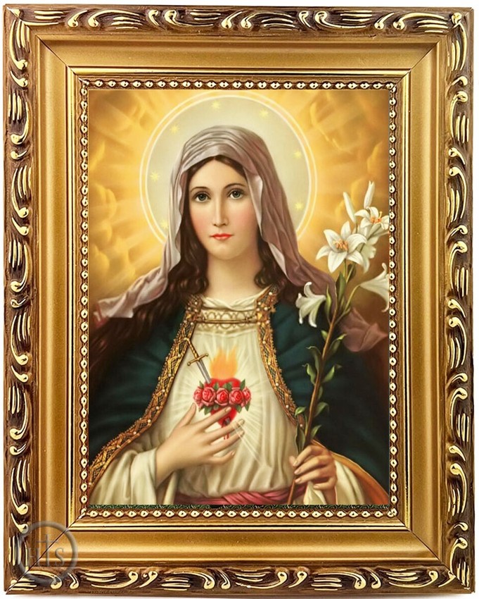 HolyTrinity Pic - Immaculate Heart of Virgin Mary, Wooden Frame Icon with Stand