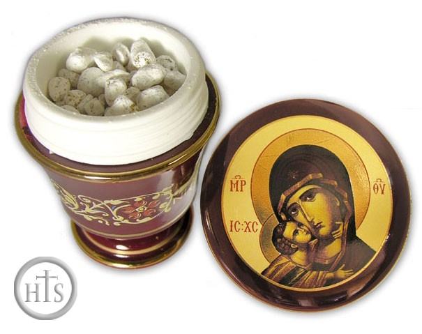 HolyTrinity Pic - Incense Ceramic Container  with Icon of Virgin Mary, Red