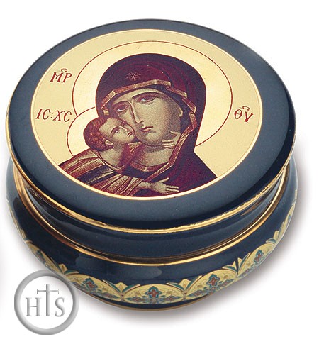 HolyTrinityStore Picture - Incense Ceramic Container  with Incense, Dark Blue