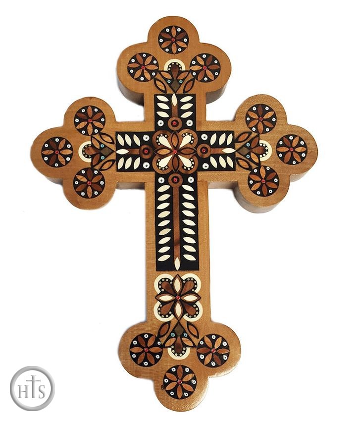 Image - Ukrainian Inlaid Wooden Wall Cross with Beads