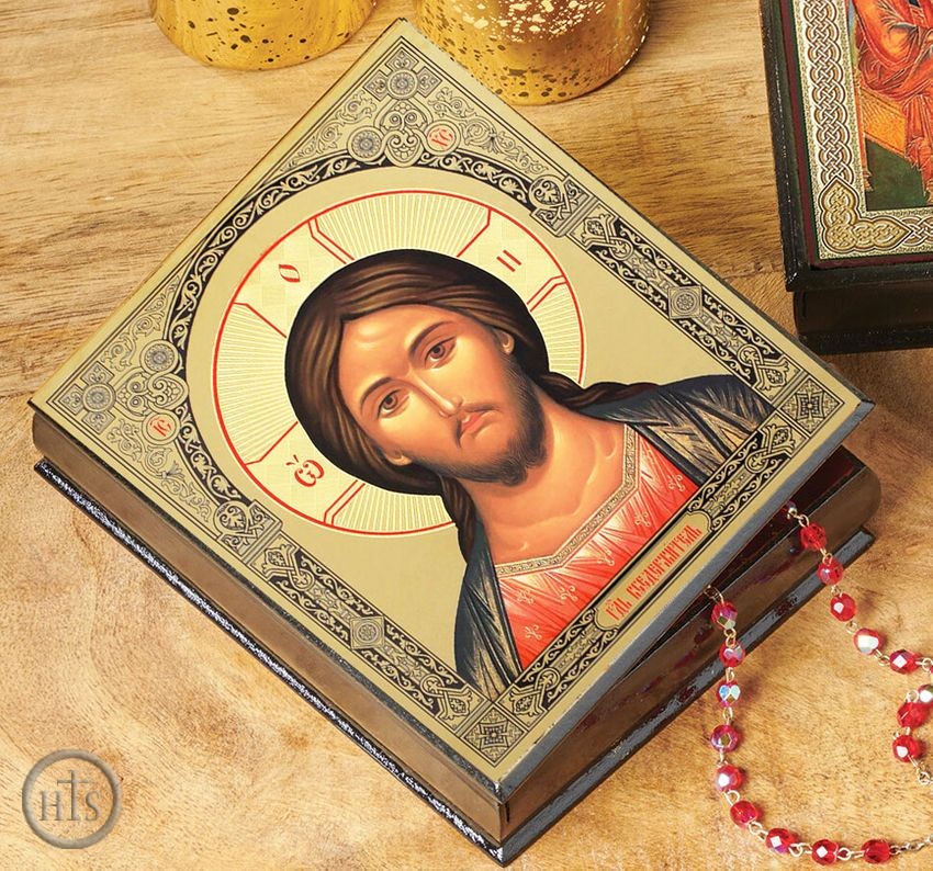 HolyTrinityStore Photo - Christ Almighty, Wooded Icon Keepsake Rosary Box