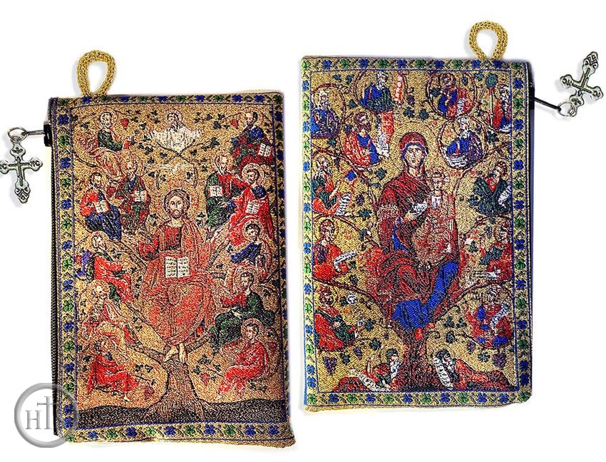 Pic - Jesus Christ / Virgin Mary The Tree of Life Vine Tapestry Rosary Icon Pouch 