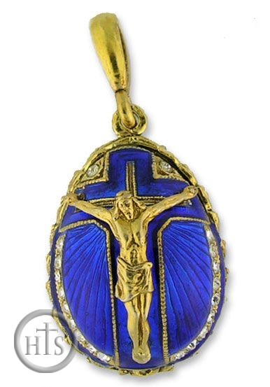 Product Picture - Faberge Style Silver / Gold Plated Egg Pendant, Crucifixion