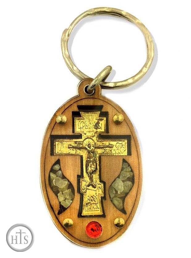 HolyTrinityStore Photo - Wooden Key Chain with Cross and Incense