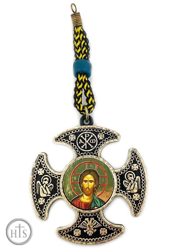 HolyTrinity Pic - Reversible Cross Key Chain with Icons of Christ and Virgin Mary