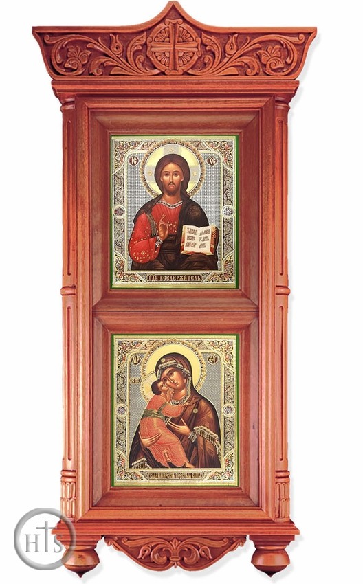 Product Image - Wooden Shrine with Icons Virgin of Vladimir and Christ The Teacher