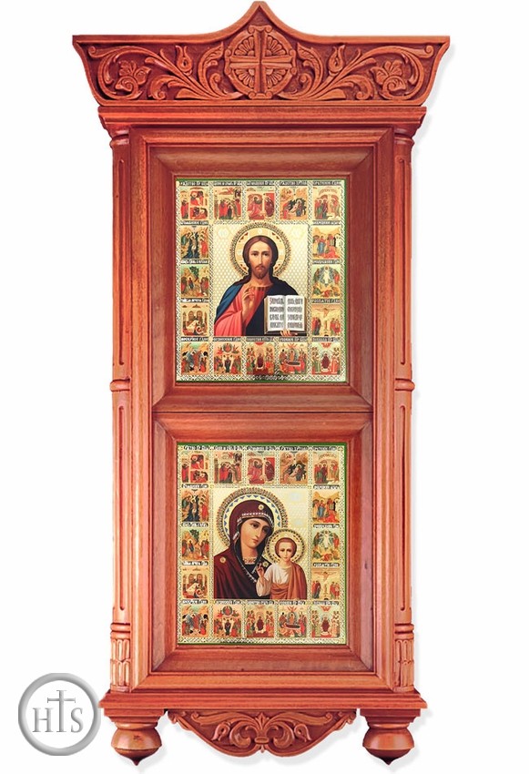 Pic - Wooden Shrine with Vita Icons Virgin of Kazan and Christ The Teacher