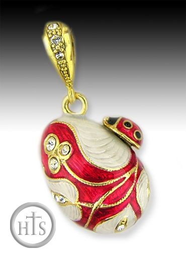 HolyTrinityStore Photo - Lady Bug Egg Pendant, Sterling Silver 925, Gold Plated, Red