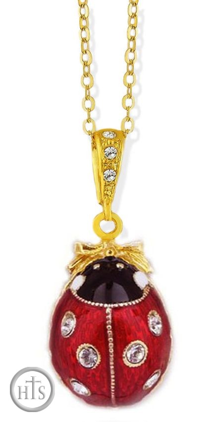 HolyTrinity Pic - Lady Bug Egg Pendant, Sterling Silver 925, Gold Plated, Small